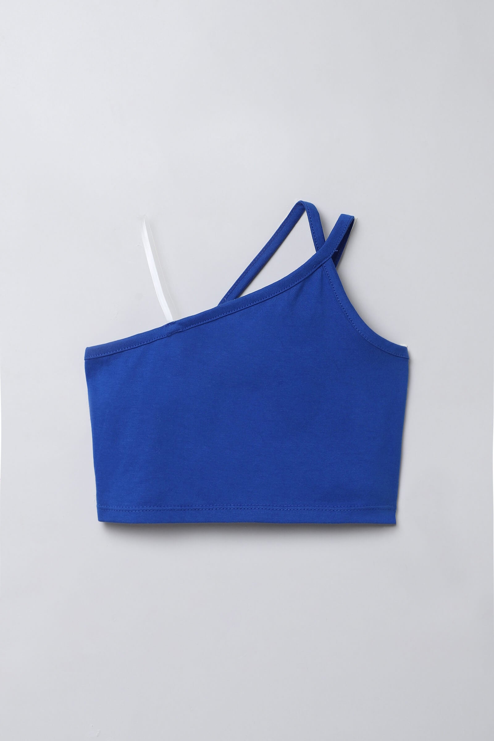 Cotton sleeveless asymmetric crop top and Brush strokes printed skort set-Blue & Multi