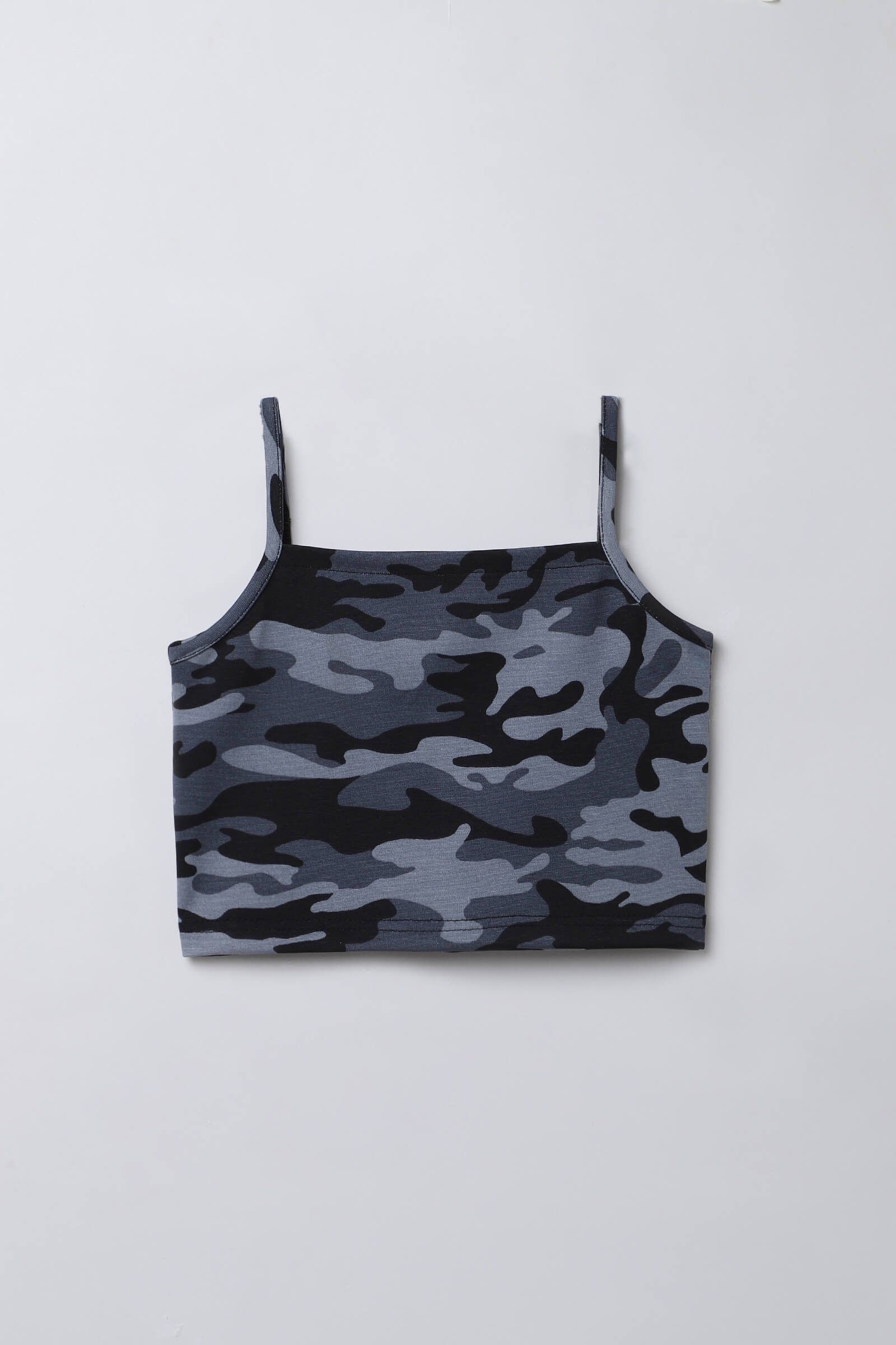 Rib Full sleeves bolero shrug with camouflage singlet crop top and cargo skort set- Multi