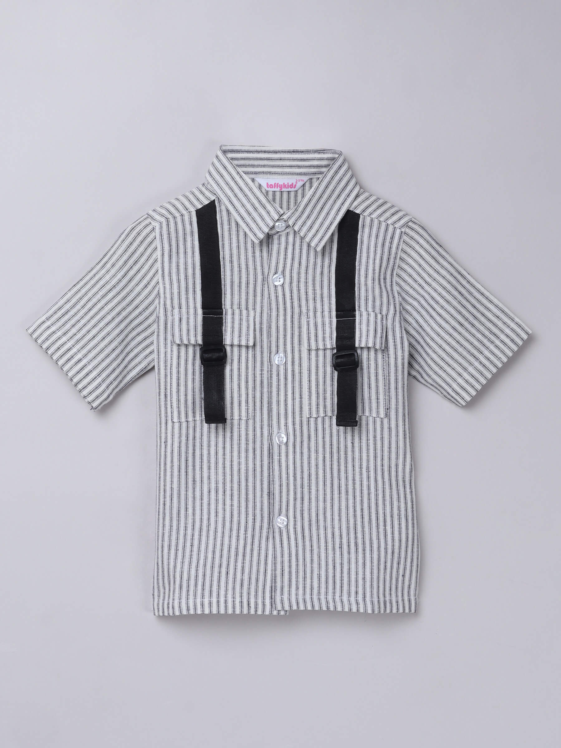 half sleeves Stripped tape detailed shirt-White