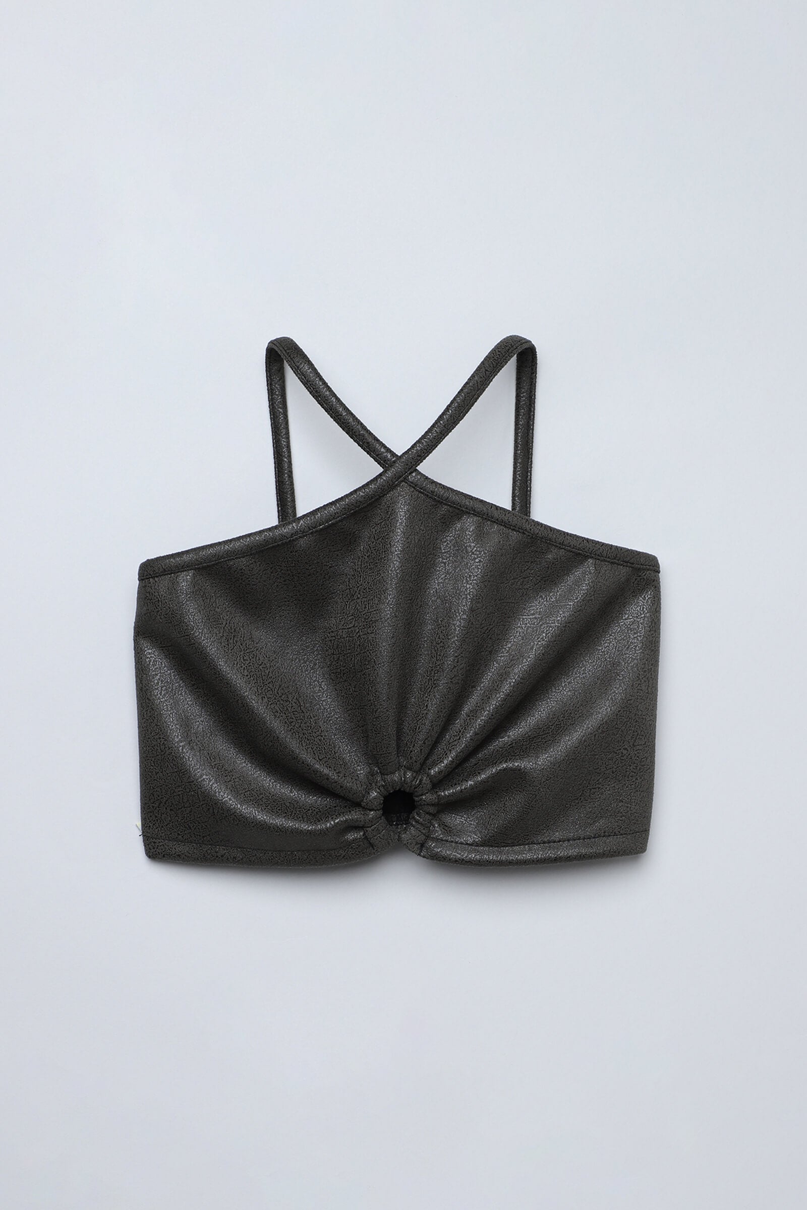 suede knit sleeveless abstract printed party crop top-Olive