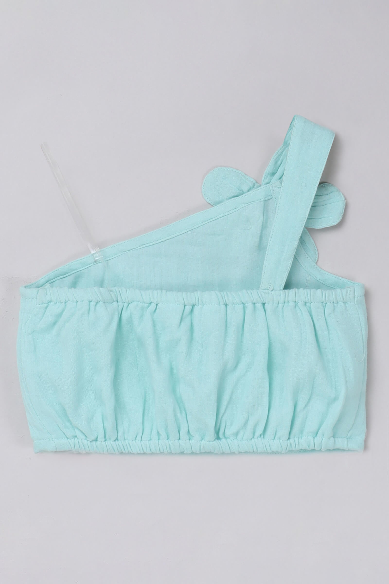 100% cotton sleeveless Flower detailed one shoulder crop top-Mint green