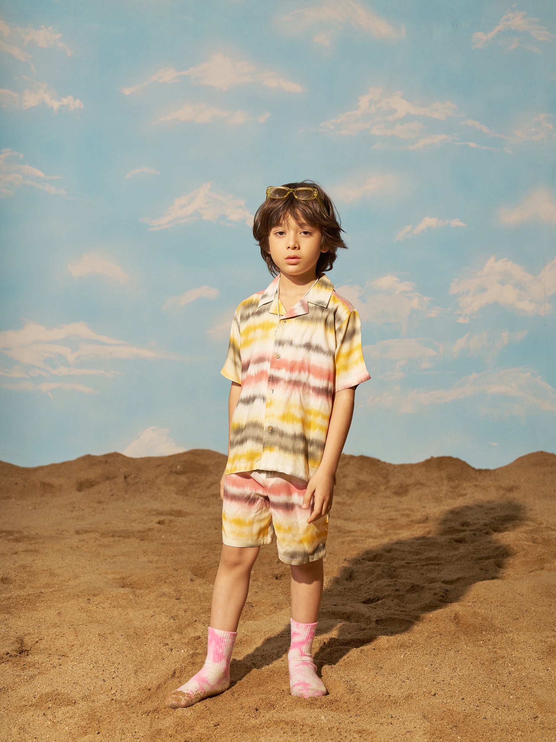 tie and dye printed half sleeves shirt and short set- Multi