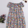 multi short sleeves off-Shoulder tiered Floral Printed Dress - Multi Color