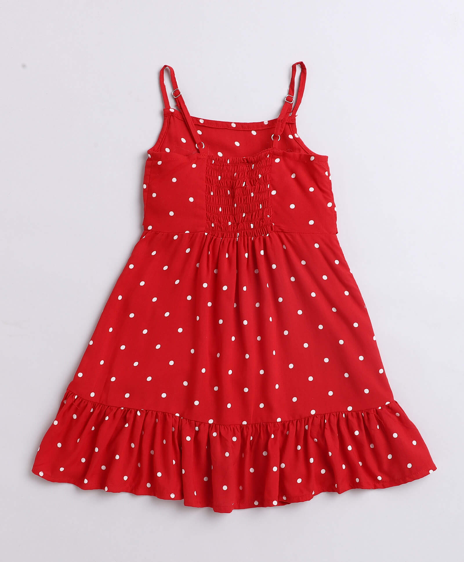 Taffykids red Sleeveless Front Tie Up Polka Dots Printed Dress - Red