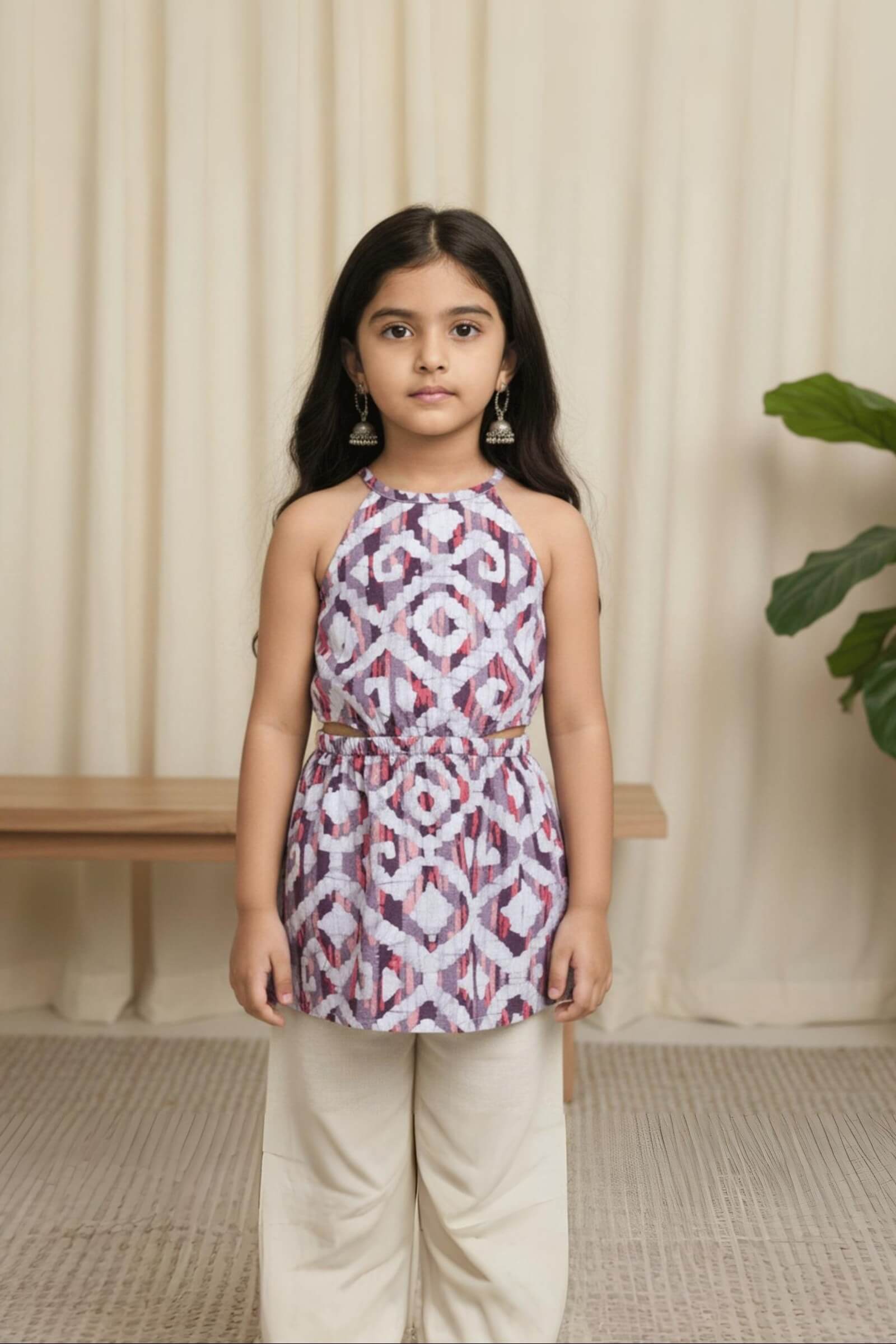 100% cotton woven sleeveless batik printed halter neck back tie up top- Multi
