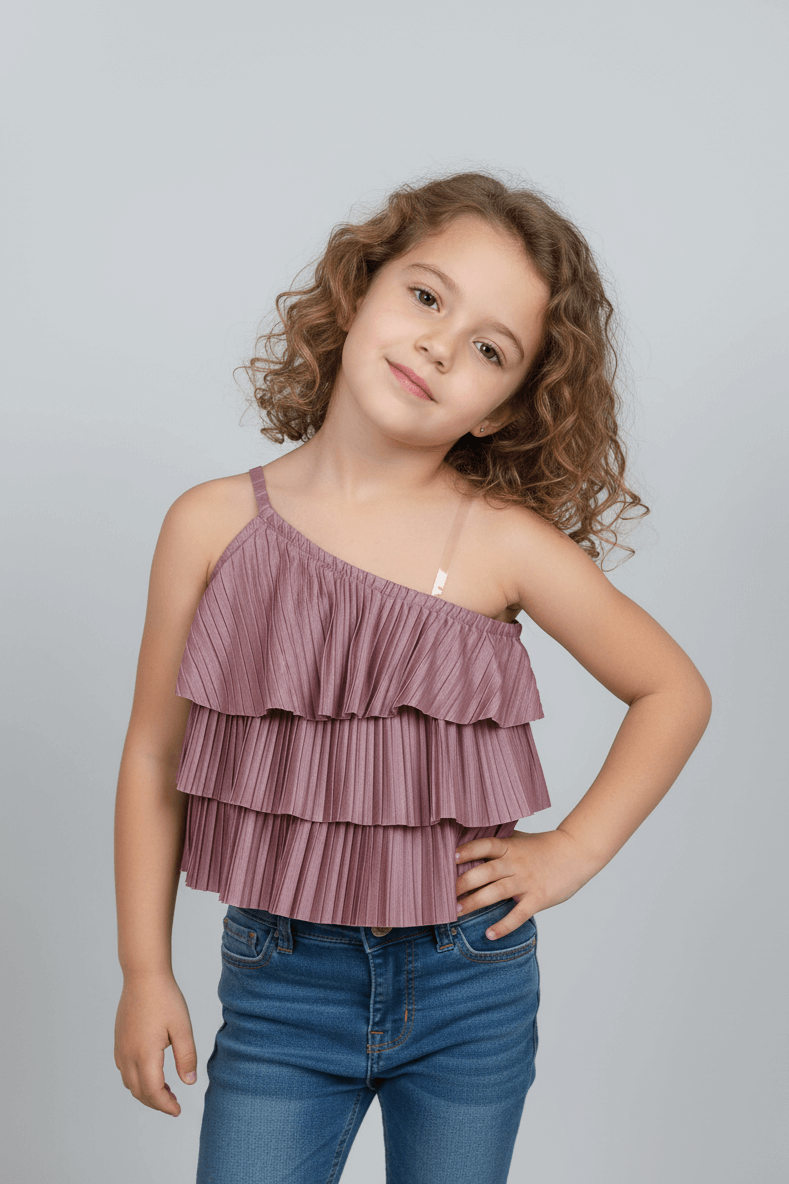 Knit Sleeveless Solid Pleated Crop Top- Onion Pink